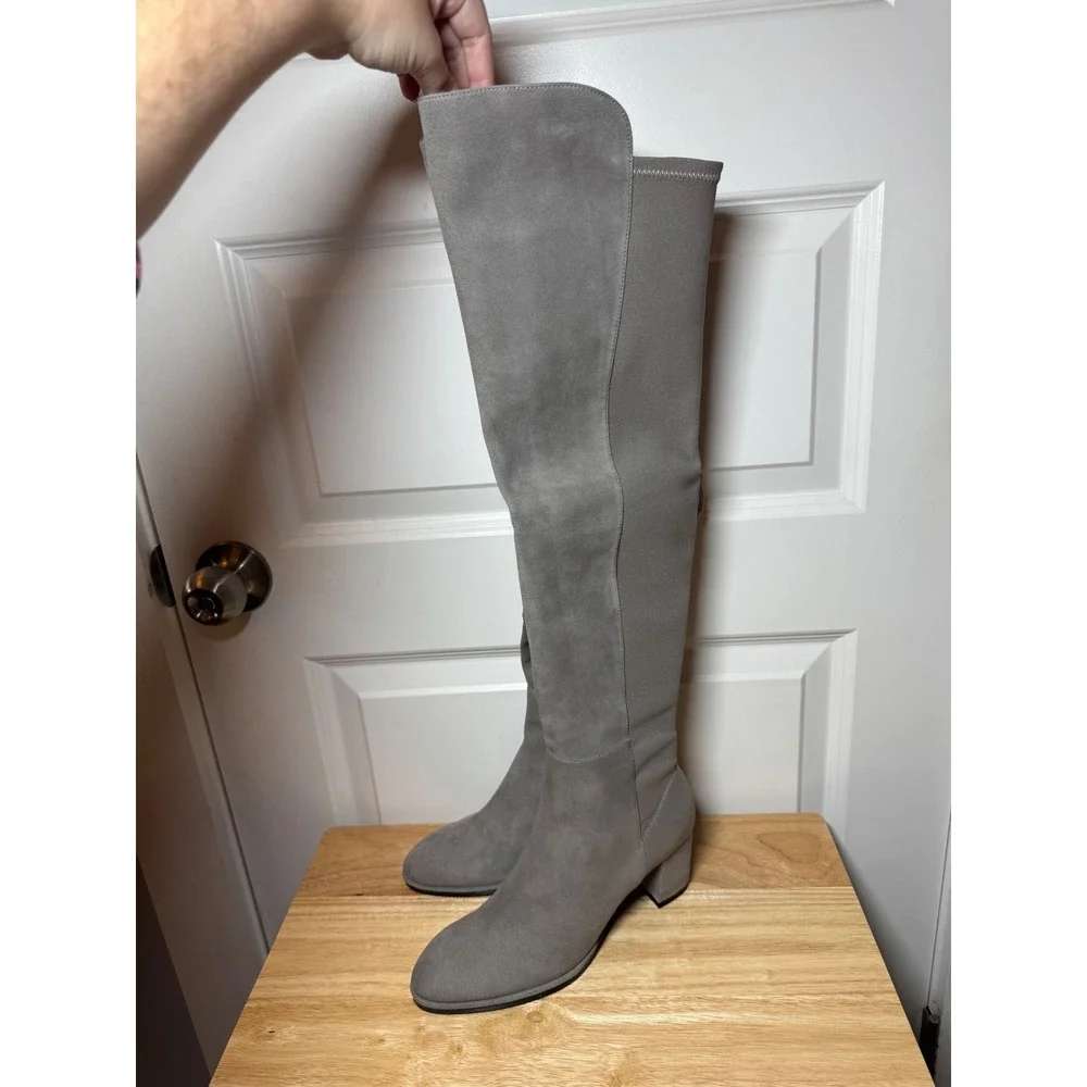 Stuart Weitzman Midland Grey Suede Over The Knee Block Heel Boots Womens 7.5B